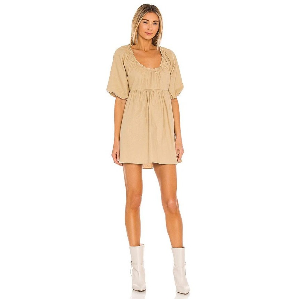 House of Harlow 1960 x REVOLVE Ajay Mini Dress‎ Medium Linen Puff Sleeve Boho